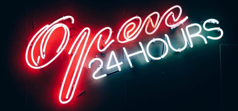 Open 24 hours neon sign